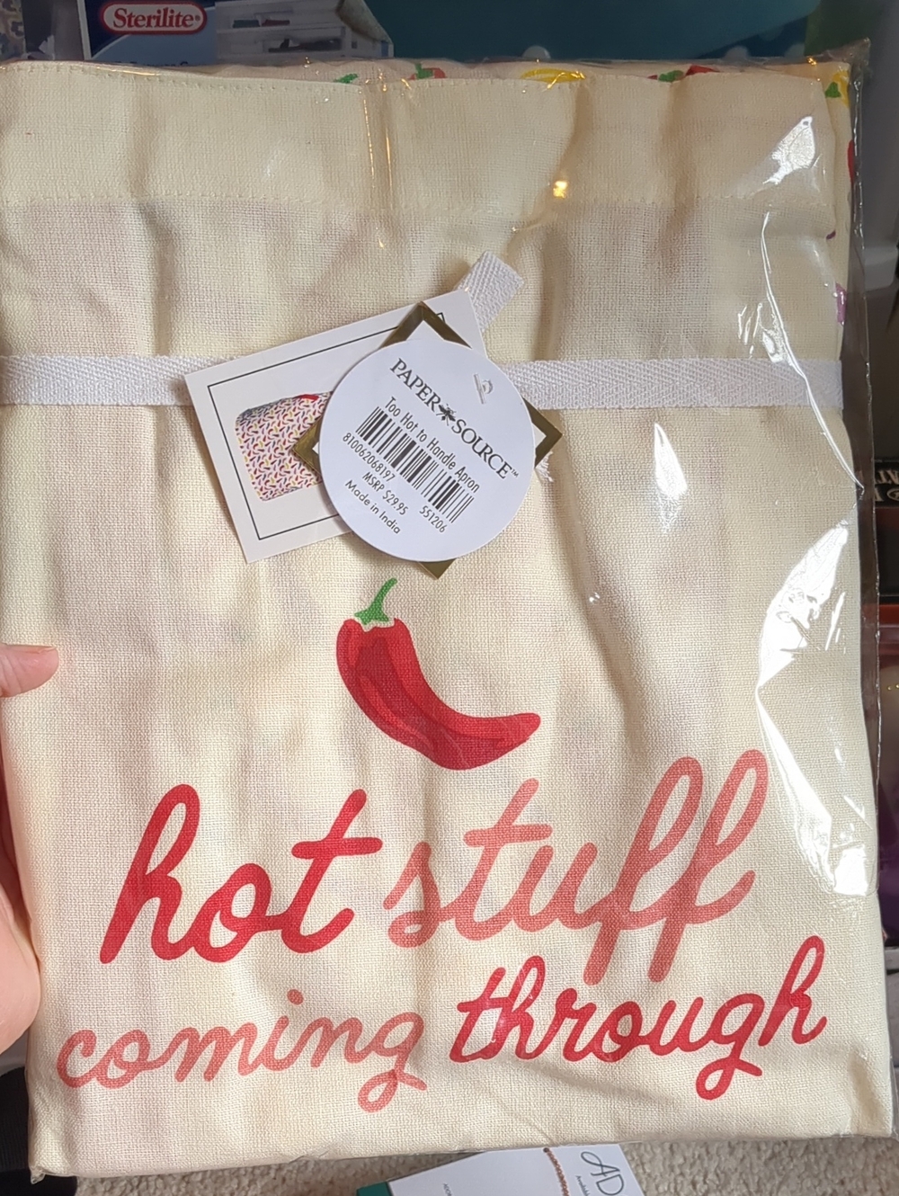 NWT "Hot Stuff Coming Through" Kitchen Apron with Chili Pepper Design
